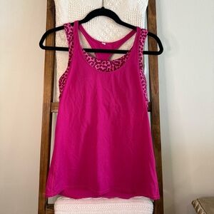 Lululemon Hot Pink Workout Tank With Built In Pink Patterned Sports Bra